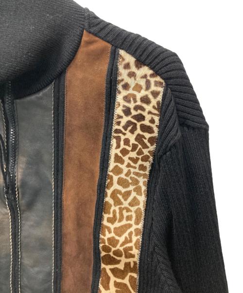 Jean Paul Gaultier homme（ジャンポールゴルチェオム）Jean Paul GAULTIER HOMME (ジャンポールゴルチェオム) レザー切替ハーフジップニット ブラック サイズ:48の古着・服飾アイテム