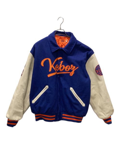 KEBOZ（ケボズ）KEBOZ (ケボズ) MELTON & LEATHER VARSITY JACKET ブルー サイズ:Lの古着・服飾アイテム