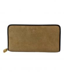 LOEWE（ロエベ）の古着「アナグラムスエードラウンドファスナー財布」｜ベージュ