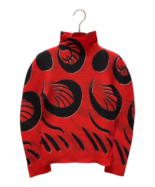 me ISSEY MIYAKE（ミーイッセイ ミヤケ）me ISSEY MIYAKE (ミーイッセイ ミヤケ) 総柄カットソー レッド サイズ:表記無しの古着・服飾アイテム