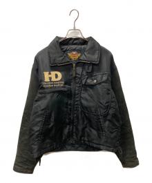HARLEY-DAVIDSON（ハーレーダビッドソン）の古着「サイドレースアップレザー切替バイカージャケット」｜ブラック