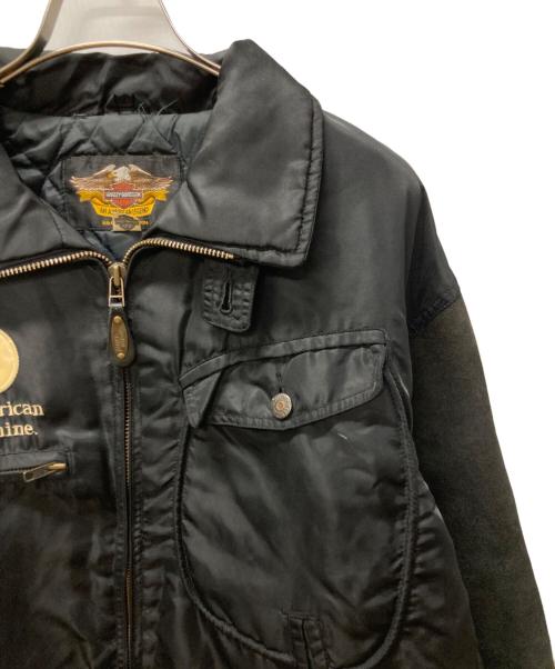 HARLEY-DAVIDSON（ハーレーダビッドソン）HARLEY-DAVIDSON (ハーレーダビッドソン) サイドレースアップレザー切替バイカージャケット ブラック サイズ:Lの古着・服飾アイテム