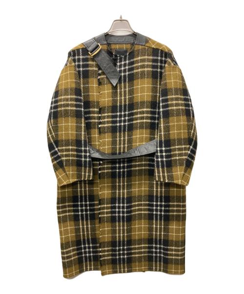 BLAMINK（ブラミンク）BLAMINK (ブラミンク) ノーカラーチェックコート カーキ×ブラック サイズ:36の古着・服飾アイテム