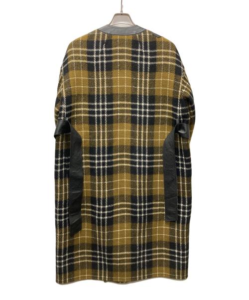 BLAMINK（ブラミンク）BLAMINK (ブラミンク) ノーカラーチェックコート カーキ×ブラック サイズ:36の古着・服飾アイテム
