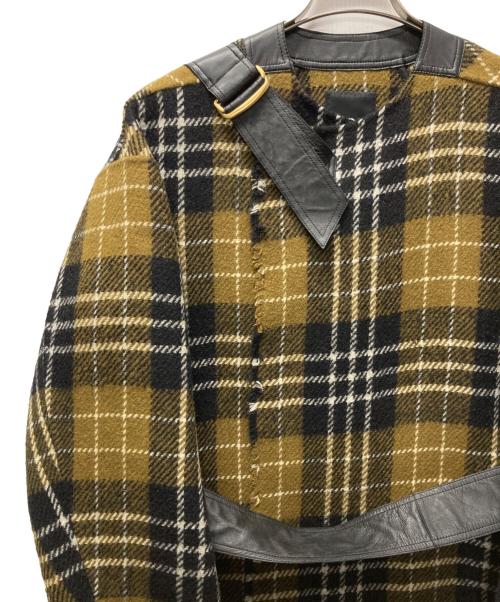 BLAMINK（ブラミンク）BLAMINK (ブラミンク) ノーカラーチェックコート カーキ×ブラック サイズ:36の古着・服飾アイテム