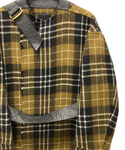 BLAMINK（ブラミンク）BLAMINK (ブラミンク) ノーカラーチェックコート カーキ×ブラック サイズ:36の古着・服飾アイテム