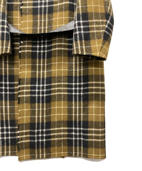 BLAMINK（ブラミンク）BLAMINK (ブラミンク) ノーカラーチェックコート カーキ×ブラック サイズ:36の古着・服飾アイテム