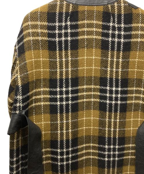 BLAMINK（ブラミンク）BLAMINK (ブラミンク) ノーカラーチェックコート カーキ×ブラック サイズ:36の古着・服飾アイテム