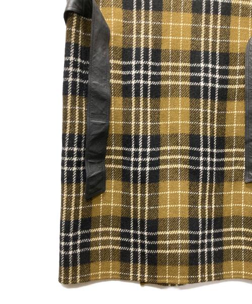 BLAMINK（ブラミンク）BLAMINK (ブラミンク) ノーカラーチェックコート カーキ×ブラック サイズ:36の古着・服飾アイテム