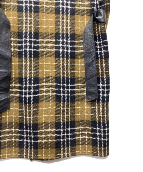 BLAMINK（ブラミンク）BLAMINK (ブラミンク) ノーカラーチェックコート カーキ×ブラック サイズ:36の古着・服飾アイテム