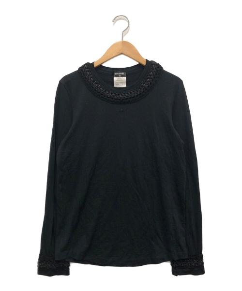 CHANEL（シャネル）CHANEL (シャネル) ツイードトリムココマークニット ブラック サイズ:38の古着・服飾アイテム