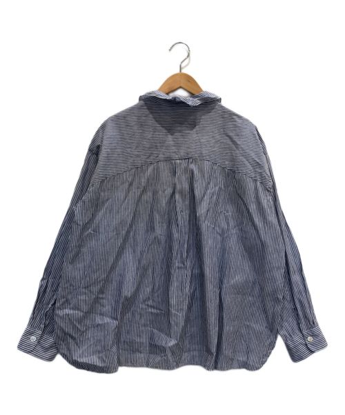 Hands of creation（ハンズオブクリエイション）Hands of creation (ハンズオブクリエイション) リネン混シャツ/ストライプフリルシャツ ホワイト×ブルー サイズ:Fの古着・服飾アイテム