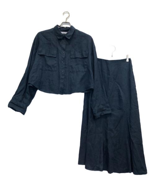 Mila Owen（ミラオーウェン）Mila Owen (ミラオーウェン) フレンチリネンセットアップ ネイビーの古着・服飾アイテム
