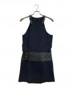 DIESEL Black Goldディーゼル ブラック ゴールド）の古着「レザー切替ノースリーブワンピース」｜ネイビー