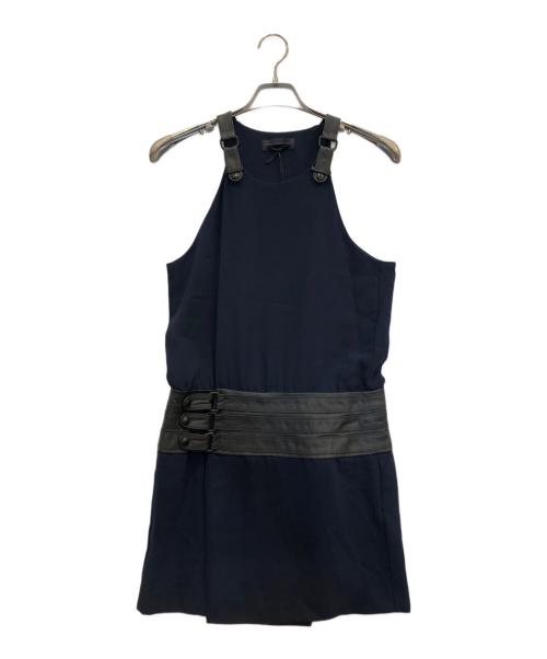 DIESEL Black Gold（ディーゼル ブラック ゴールド）DIESEL Black Gold (ディーゼル ブラック ゴールド) レザー切替ノースリーブワンピース ネイビー サイズ:40の古着・服飾アイテム