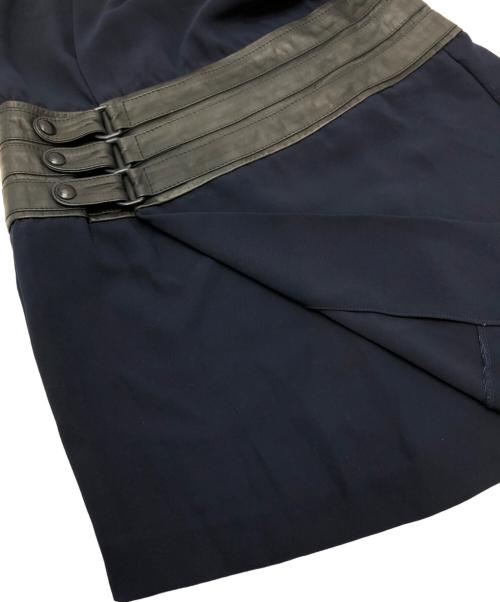 DIESEL Black Gold（ディーゼル ブラック ゴールド）DIESEL Black Gold (ディーゼル ブラック ゴールド) レザー切替ノースリーブワンピース ネイビー サイズ:40の古着・服飾アイテム