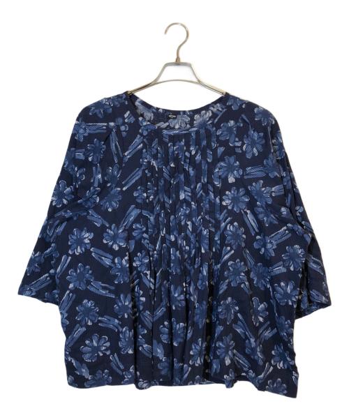 45R（フォーティファイブ・アール）45R (フォーティファイブ・アール) ヒッコリー風呂敷のプリントブラウス ブルーの古着・服飾アイテム