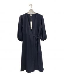 GANNI（ガニー）の古着「ストライプ カシュクールワンピース」｜ネイビー