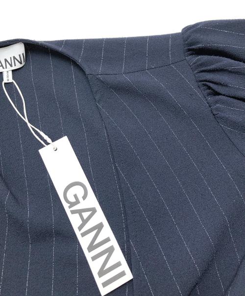 GANNI（ガニー）GANNI (ガニー) ストライプ カシュクールワンピース ネイビー サイズ:36の古着・服飾アイテム