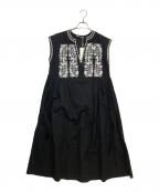ne quittez pasヌキテパ）の古着「コットンボイル刺繍タッセルワンピース」｜ブラック