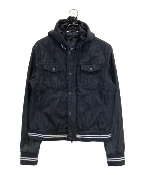 ARMANI JEANS（アルマーニジーンズ）ARMANI JEANS (アルマーニジーンズ) レザー切替レイヤードデニムジャケット インディゴ サイズ:52の古着・服飾アイテム