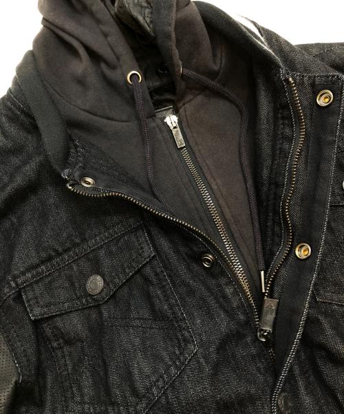 ARMANI JEANS（アルマーニジーンズ）ARMANI JEANS (アルマーニジーンズ) レザー切替レイヤードデニムジャケット インディゴ サイズ:52の古着・服飾アイテム
