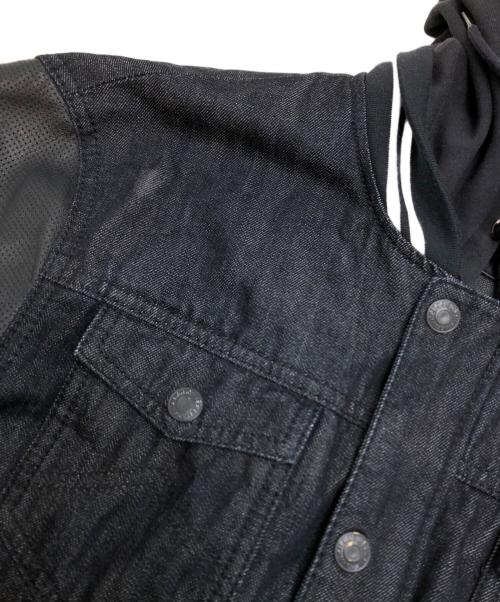 ARMANI JEANS（アルマーニジーンズ）ARMANI JEANS (アルマーニジーンズ) レザー切替レイヤードデニムジャケット インディゴ サイズ:52の古着・服飾アイテム