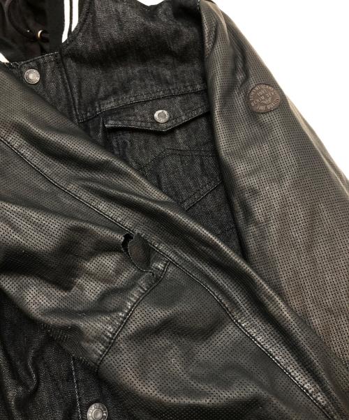 ARMANI JEANS（アルマーニジーンズ）ARMANI JEANS (アルマーニジーンズ) レザー切替レイヤードデニムジャケット インディゴ サイズ:52の古着・服飾アイテム