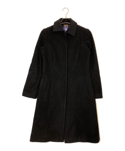 BURBERRY BLUE LABEL（バーバリーロンドンブルーレーベル）BURBERRY BLUE LABEL (バーバリーロンドンブルーレーベル) アンゴラ混裏地チェックコート ブラック サイズ:38の古着・服飾アイテム