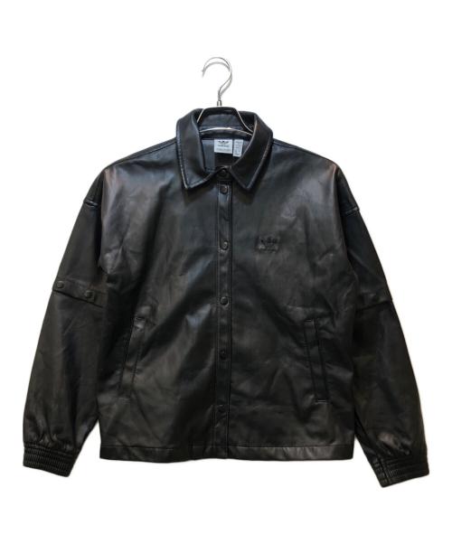 adidas（アディダス）adidas (アディダス) ALWAYS FAUX LEATHER TRACK JACKET/フェイクレザージャケット ブラック サイズ:Sの古着・服飾アイテム