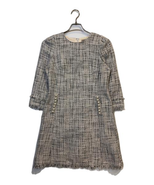 JUSGLITTY（ジャスグリッティー）JUSGLITTY (ジャスグリッティー) パールツイードミニワンピース アイボリーの古着・服飾アイテム