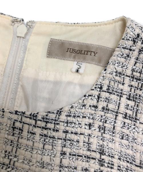 JUSGLITTY（ジャスグリッティー）JUSGLITTY (ジャスグリッティー) パールツイードミニワンピース アイボリーの古着・服飾アイテム