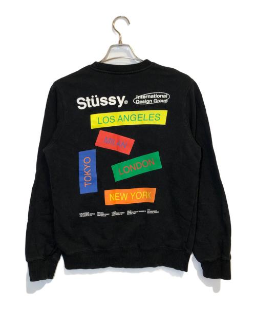stussy（ステューシー）stussy (ステューシー) city banners crew/プリント ロゴ スウェット ブラック サイズ:Sの古着・服飾アイテム