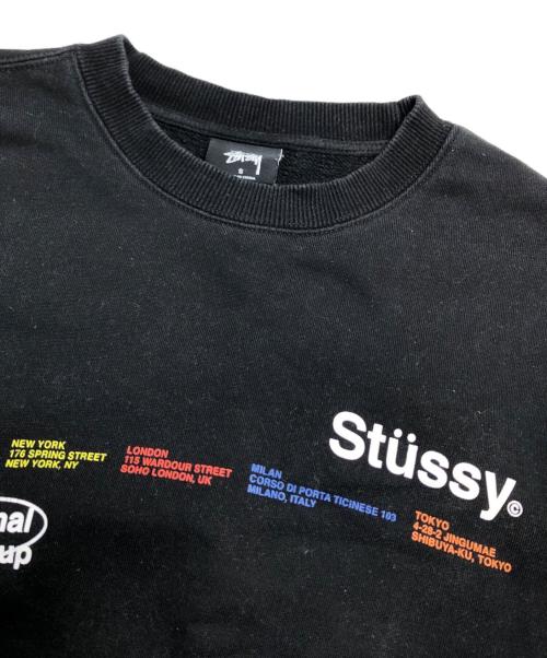 stussy（ステューシー）stussy (ステューシー) city banners crew/プリント ロゴ スウェット ブラック サイズ:Sの古着・服飾アイテム