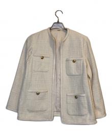 Mila Owen（ミラオーウェン）の古着「パッチポケット金ボタンロングツイードジャケット」｜アイボリー