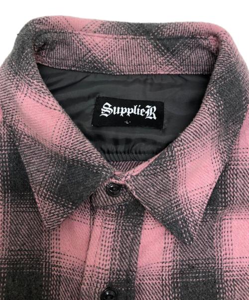 SUPPLIER（サプライヤー）SUPPLIER (サプライヤー) Leather Patch Check Shirt ピンク サイズ:Lの古着・服飾アイテム