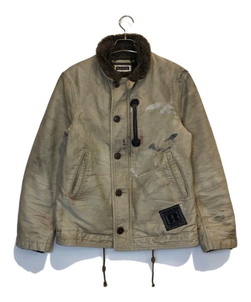 BLUE BLUE（ブルーブルー）BLUE BLUE (ブルーブルー) ヴィンテージ加工N-1デッキジャケット ベージュ サイズ:L(3)の古着・服飾アイテム