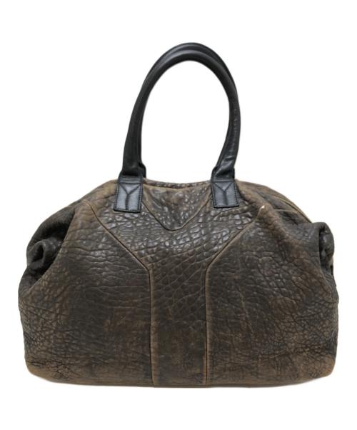 Yves Saint Laurent（イヴサンローラン）Yves Saint Laurent (イヴサンローラン) シボ加工ボストンバッグ ブラウン サイズ:表記なしの古着・服飾アイテム