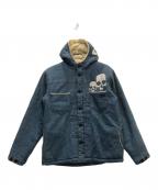 A&Gエーアンドジー）の古着「スカルレザーパッチデニムボアジャケット」｜インディゴ