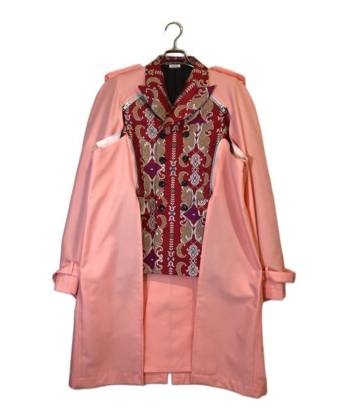 COMME des GARCONS HOMME PLUS（コムデギャルソンオムプリュス）COMME des GARCONS HOMME PLUS (コムデギャルソンオムプリュス) ジャガード切替ジャケットコート ピンク サイズ:XSの古着・服飾アイテム