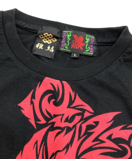 雅結（ミヤビムスビ）雅結 (ミヤビムスビ) 錦 (ニシキ) 初号機 リリス ロンギヌスの槍Tシャツ ブラック サイズ:Lの古着・服飾アイテム