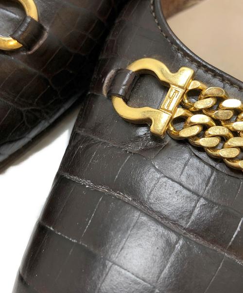 Salvatore Ferragamo（サルヴァトーレ フェラガモ）Salvatore Ferragamo (サルヴァトーレ フェラガモ) ガンチーニスクエアトゥパンプス ダークブラウン サイズ:37/6 1/2の古着・服飾アイテム