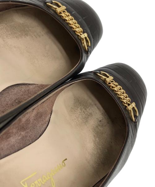 Salvatore Ferragamo（サルヴァトーレ フェラガモ）Salvatore Ferragamo (サルヴァトーレ フェラガモ) ガンチーニスクエアトゥパンプス ダークブラウン サイズ:37/6 1/2の古着・服飾アイテム