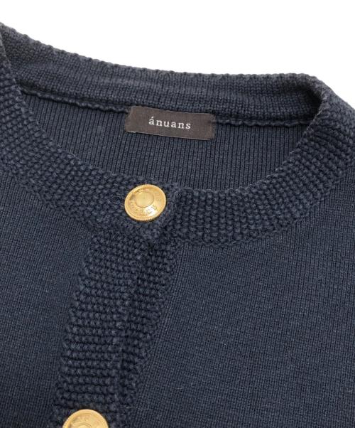anuans（アニュアンス）anuans (アニュアンス) オリジナルボタンノーカラーニットジャケット ネイビー サイズ:Freeの古着・服飾アイテム