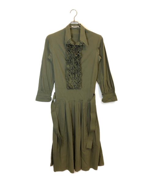 JIL SANDER（ジルサンダー）JIL SANDER (ジルサンダー) フリルワンピース カーキ サイズ:36の古着・服飾アイテム