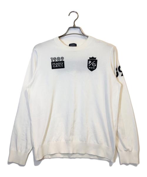 PEARLY GATES（パーリーゲイツ）PEARLY GATES (パーリーゲイツ) ハイブリッドコットンクルーネックニットプルオーバー ホワイト サイズ:6の古着・服飾アイテム