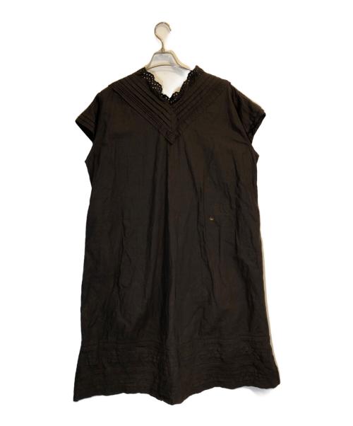 45R（フォーティファイブ・アール）45R (フォーティファイブ・アール) 綿麻シャンブレーのカットワークドレス ブラウン サイズ:表記なしの古着・服飾アイテム