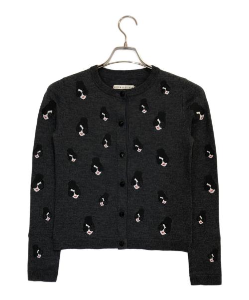 alice+olivia（アリスアンドオリビア）alice+olivia (アリスアンドオリビア) フェイス柄クルーネックカーディガン グレー サイズ:ＸＳの古着・服飾アイテム