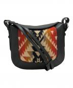 PENDLETON×TOMORROW LANDペンドルトン×トゥモローランド）の古着「【別注】the dilettante ファブリック×レザー ショルダーバッグ」｜ブラック