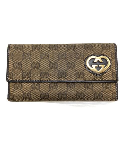 GUCCI（グッチ）GUCCI (グッチ) GGキャンバスハートロゴ財布 ブラウンの古着・服飾アイテム